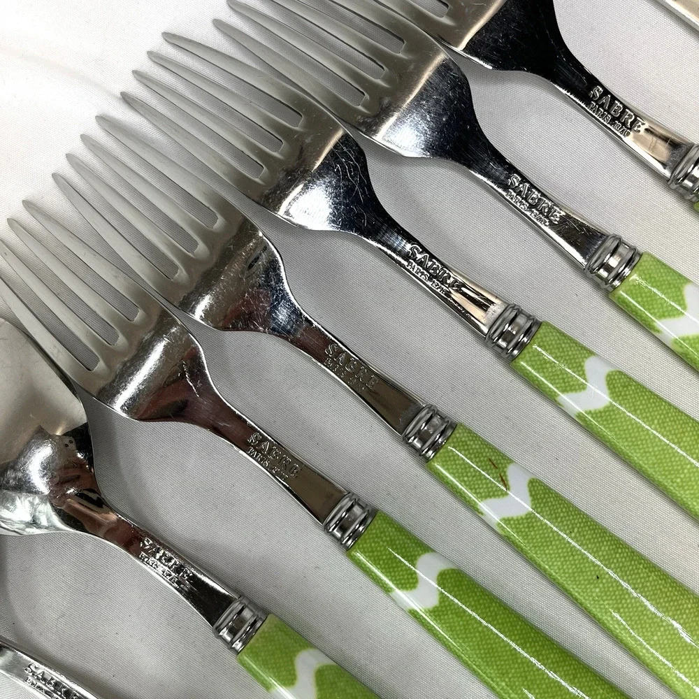 Sabre Green White cutlery Made in France 18/10 stainless steel, set of 8 pieces